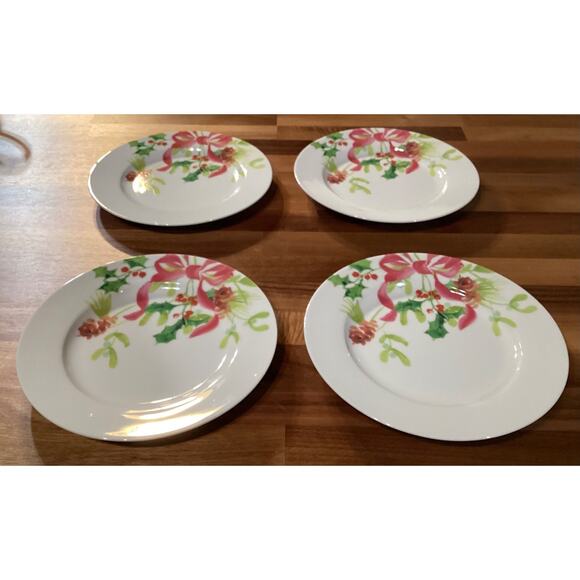 Paula Deen Dinnerware Christmas Wreath 8” Salad Dessert Plate Set Lot Of 4 - Picture 2 of 9